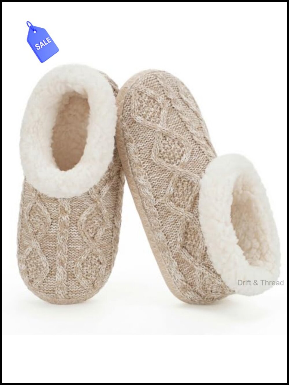 Cable Knit Slipper Socks for Women Sherpa Fleece Lined Non Slip Soft Sole
